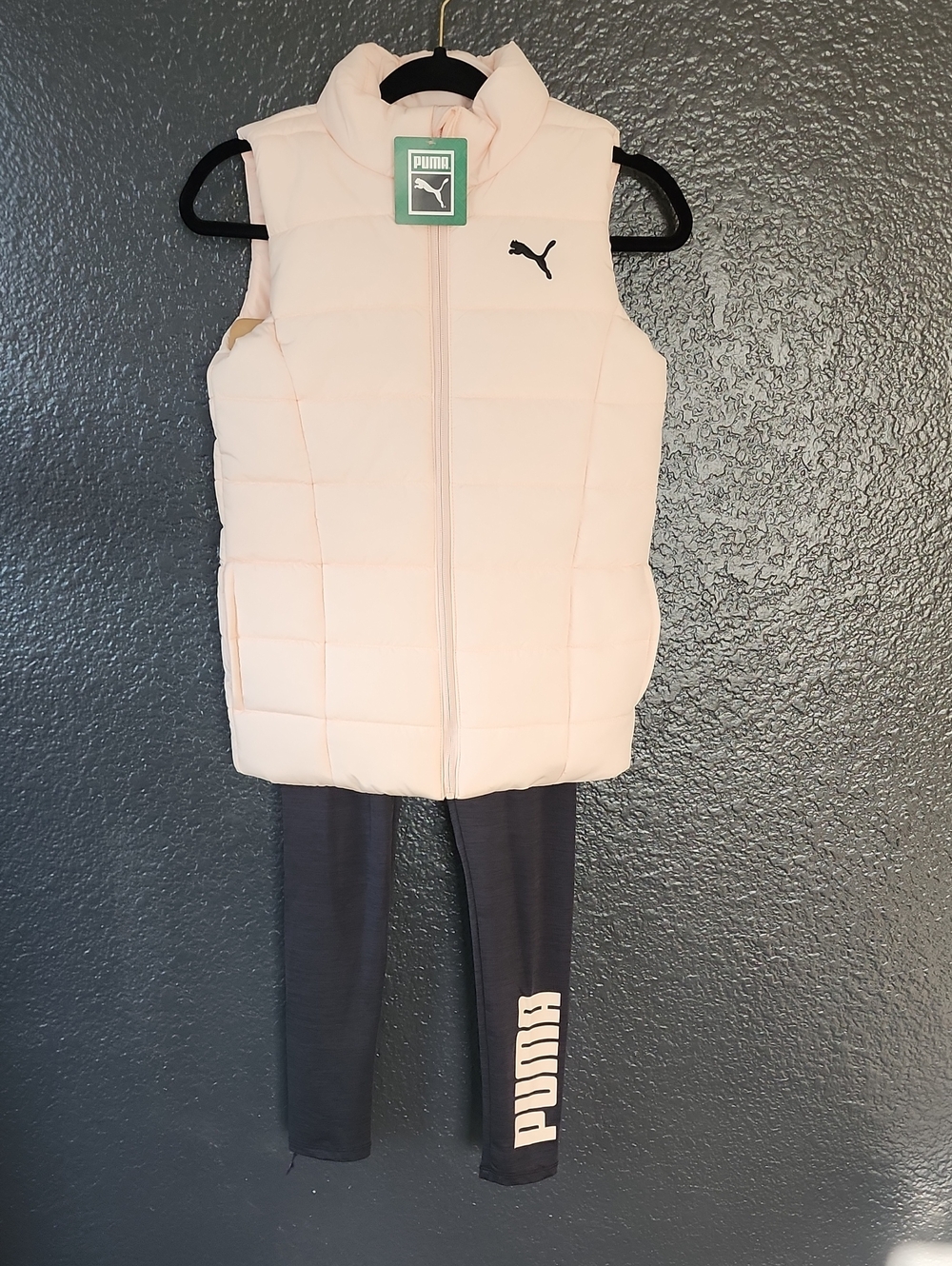 Puma Girls Pink Puffer Vest and Black Leggings Matching Set
